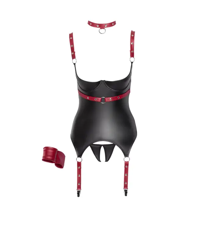 Cottelli Collection Bondage Cami Suspender Set with G-String