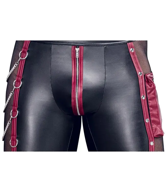 NEK Men's Matte Look Pants with Red Stripes, Chains & Cargo Pocket