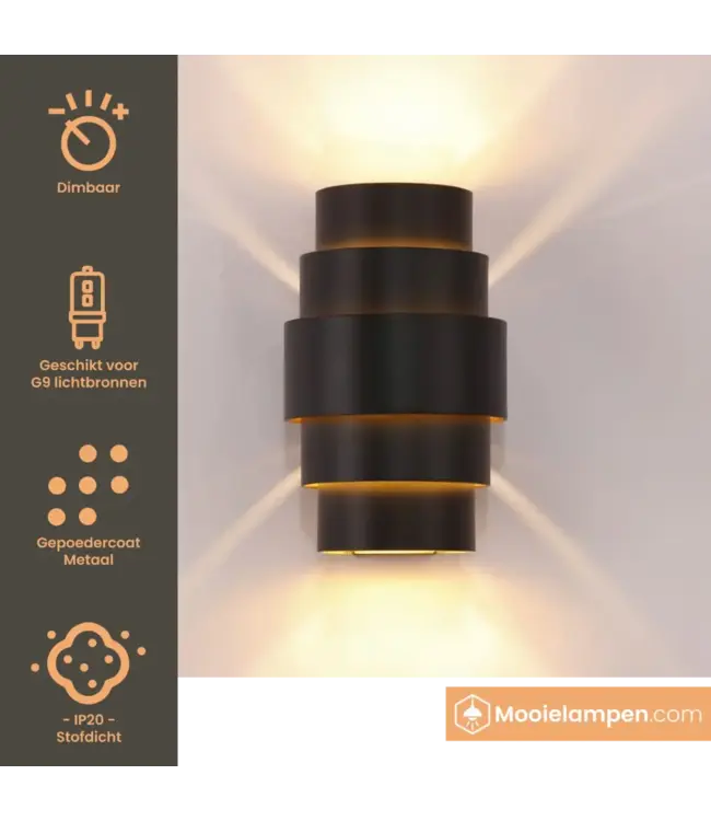 Artdelight Artdelight Design-Wandleuchte Rolls - Schwarz/Gold