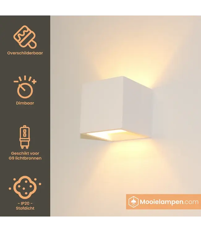 Artdelight Artdelight Überstreichbare G9-Wandleuchte Plaster Eckig - Weiß