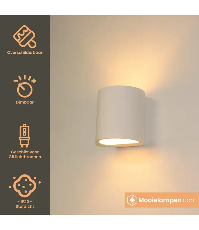 Artdelight Artdelight Überstreichbare G9-Wandleuchte Plaster Rund - Weiß