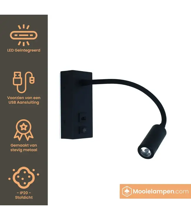 Artdelight Moderne LED-Leseleuchte Easy LED USB - Schwarz