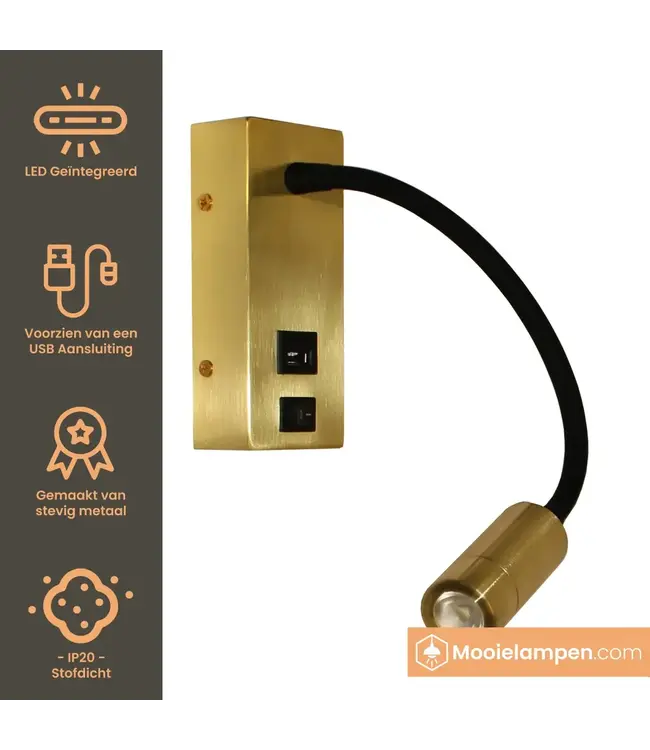 Artdelight Moderne LED-Leseleuchte Easy LED USB - Gold