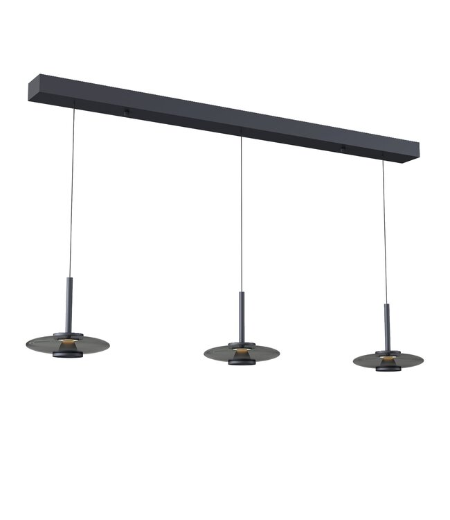 Artdelight Design-LED-Pendelleuchte Madison 3L - Schwarz/Rauchglas