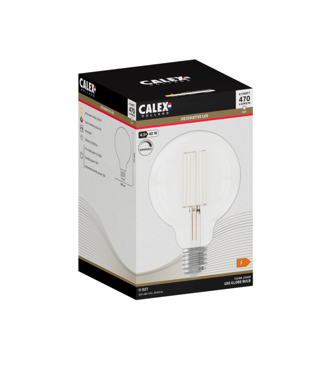 Calex E27 dimmbare LED-Globelampe G95 klar 4,5W 2300K 470lm