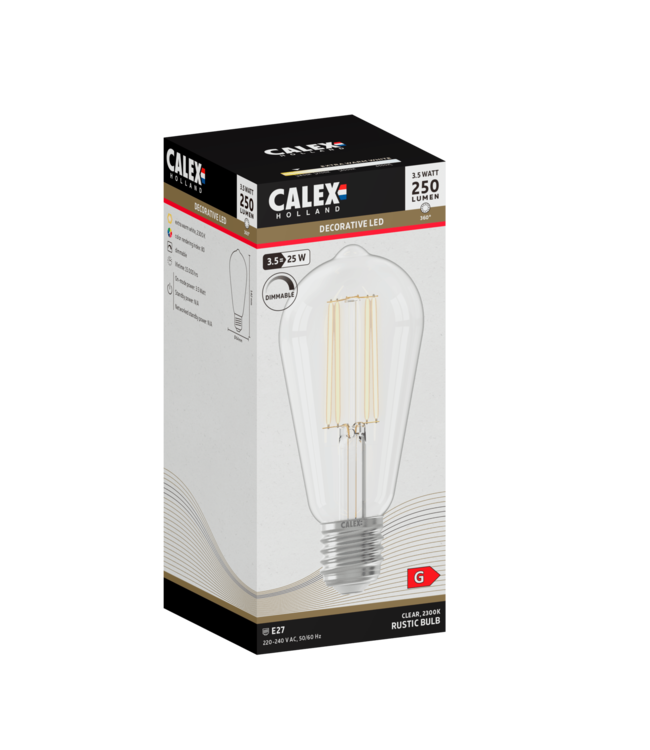 Calex E27 dimmbare LED-Filamentlampe Rustikal klar 3,5W 2300K 250lm