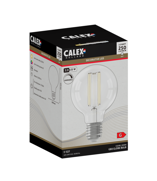 Calex E27 dimmbare LED-Globelampe G80 klar 3,5W 2300K 250lm