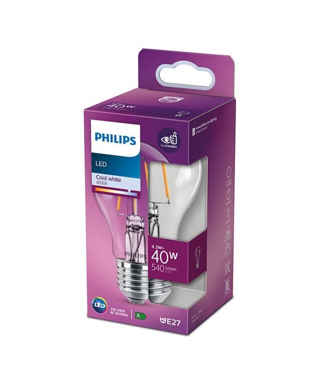 Philips E27 LED-Filamentlampe 4,3W 2700K 470lm