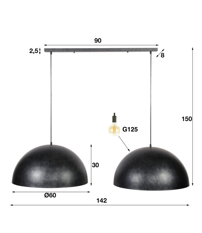 HELDR! Industrielle Pendelleuchte Dome 2L Ø60 - Charcoal
