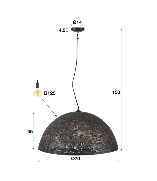 HELDR! Industrielle Pendelleuchte Lucca Ø70 cm - Schwarz/Braun