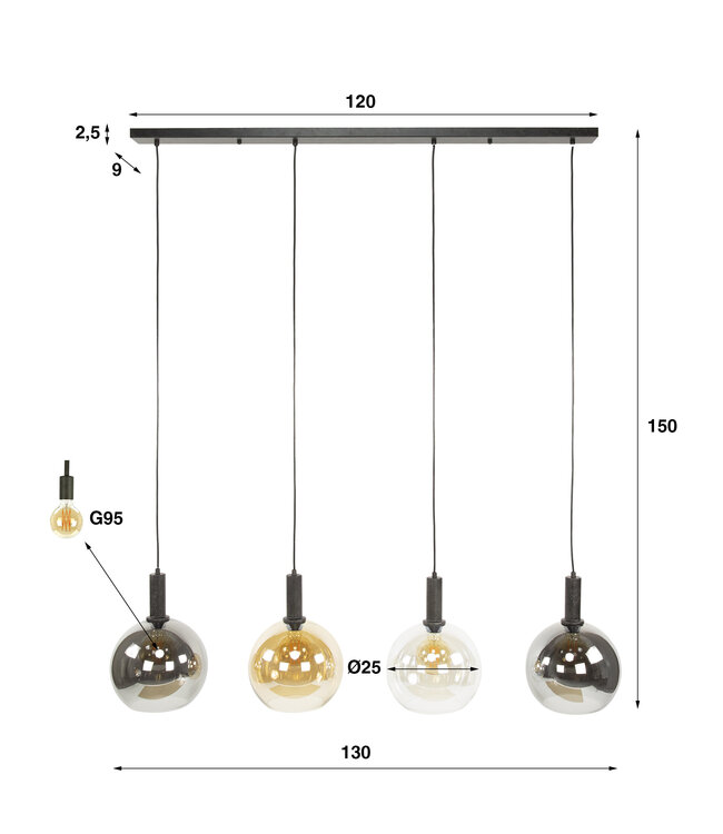 HELDR! Design-Pendelleuchte Mori 4L - Multicolor
