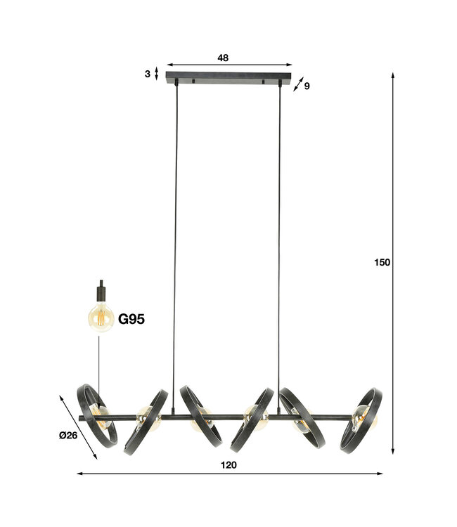 HELDR! Industrielle Pendelleuchte Multo 6L - Charcoal