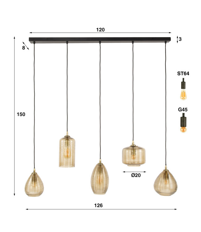 HELDR! Design-Pendelleuchte Orua 5L - Hellbraun