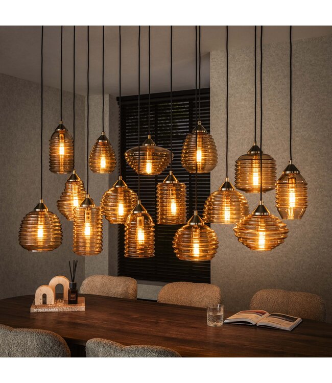 HELDR! Design-Pendelleuchte Bertoli 15L - Bernstein
