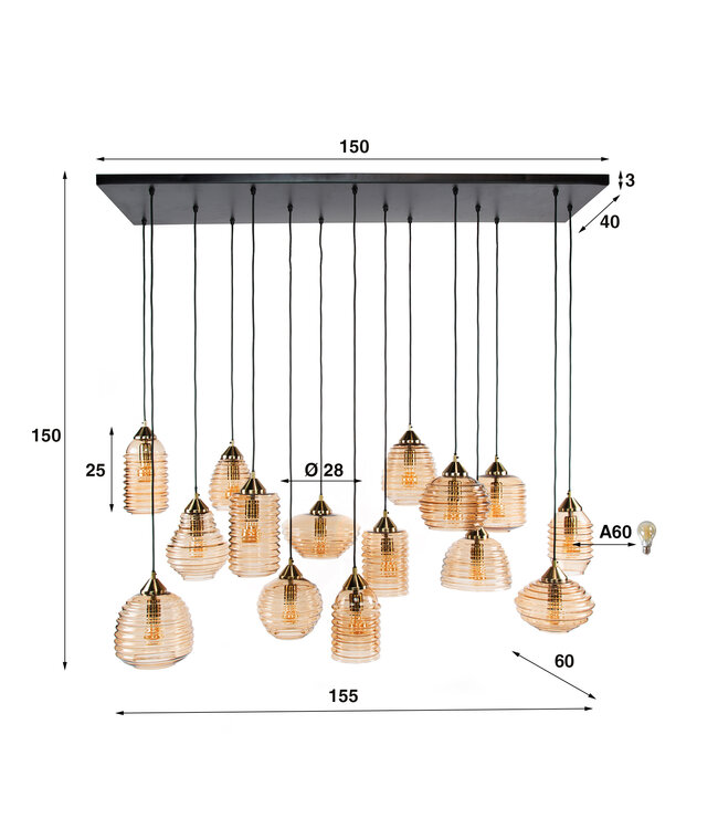 HELDR! Design-Pendelleuchte Bertoli 15L - Bernstein