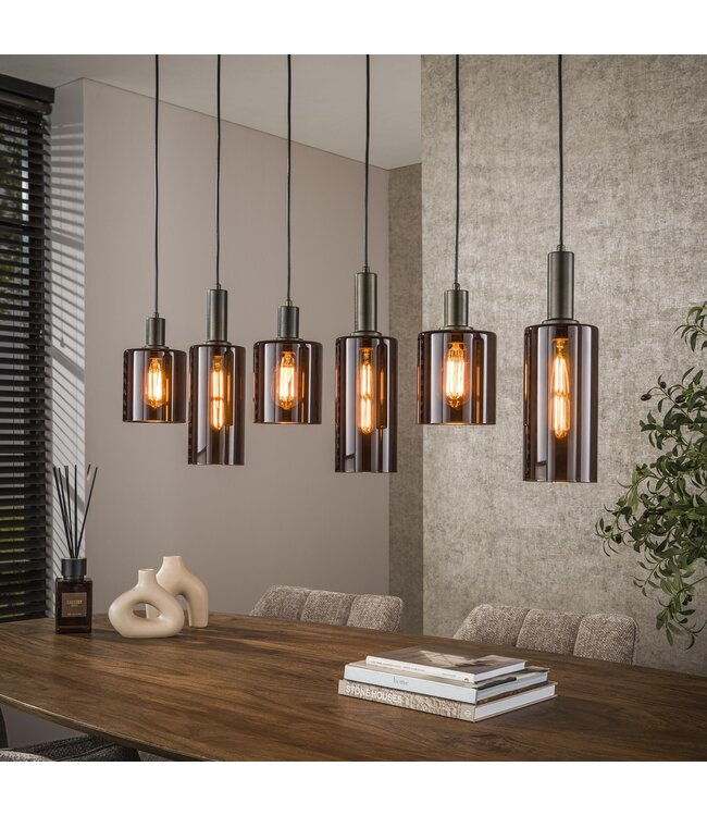 HELDR! Design-Pendelleuchte Firenze 6L - Bronze/Braun