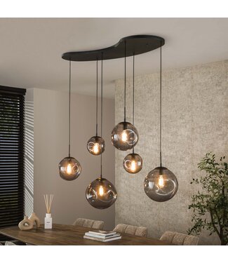 Heldr Pendelleuchte Siena 6L - Schwarz/Rauchglas