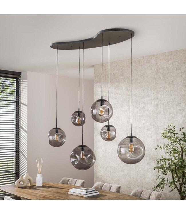 HELDR! Design-Pendelleuchte Siena 6L - Schwarz/Rauchglas