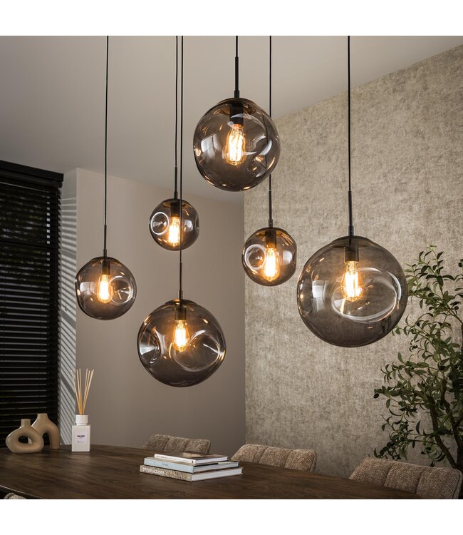 HELDR! Design-Pendelleuchte Siena 6L - Schwarz/Rauchglas