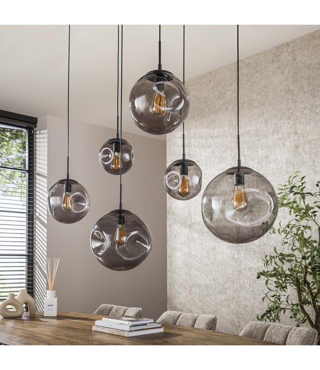 HELDR! Design-Pendelleuchte Siena 6L - Schwarz/Rauchglas
