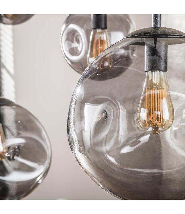 HELDR! Design-Pendelleuchte Siena 6L - Schwarz/Rauchglas