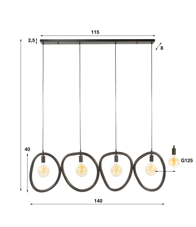HELDR! Moderne Pendelleuchte Toni 4L - Schwarz