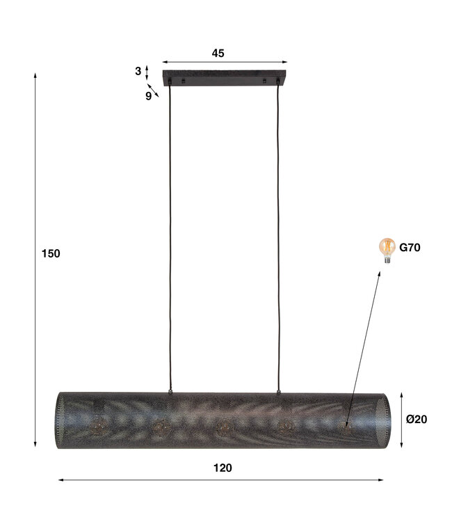 HELDR! Industrielle Pendelleuchte Tuba 5L - Artic Schwarz