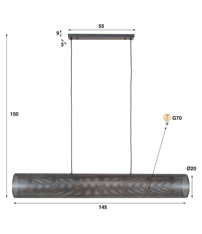 HELDR! Industrielle Pendelleuchte Tuba 7L - Artic Schwarz
