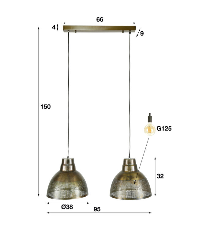HELDR! Vintage-Pendelleuchte Aturo 2L - Antikbronze