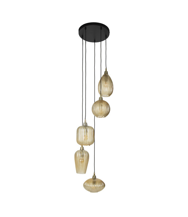 HELDR! Design-Pendelleuchte Ciara 5L - Bernstein Glas