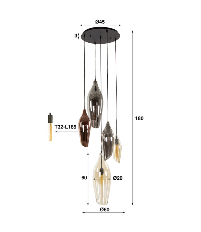 HELDR! Design-Pendelleuchte Garda 5L Vide - Multicolor