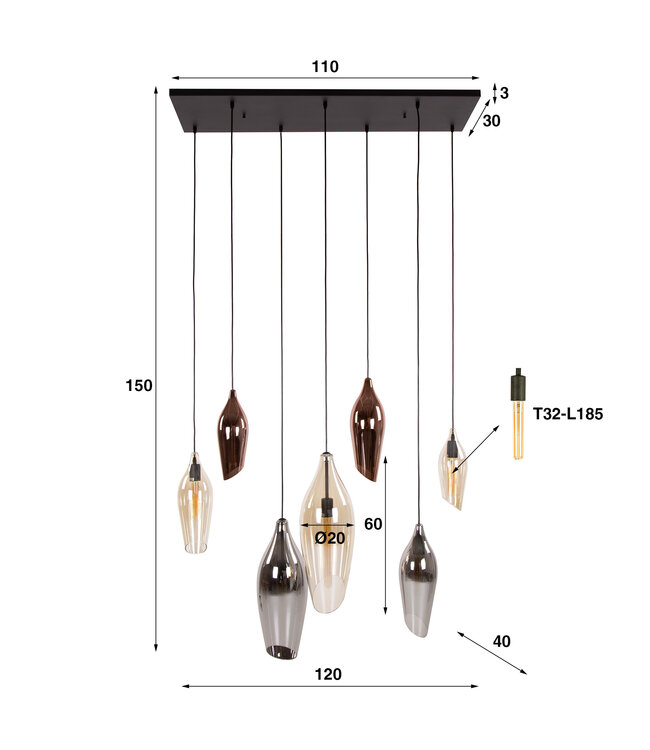 HELDR! Design-Pendelleuchte Garda 7L - Multicolor