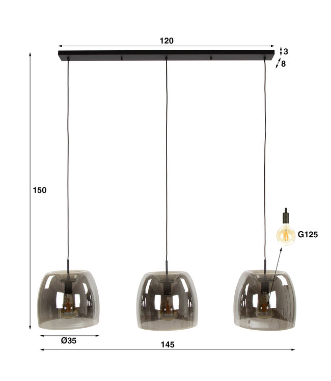 HELDR! Design-Pendelleuchte Gialli 3L - Rauchglas
