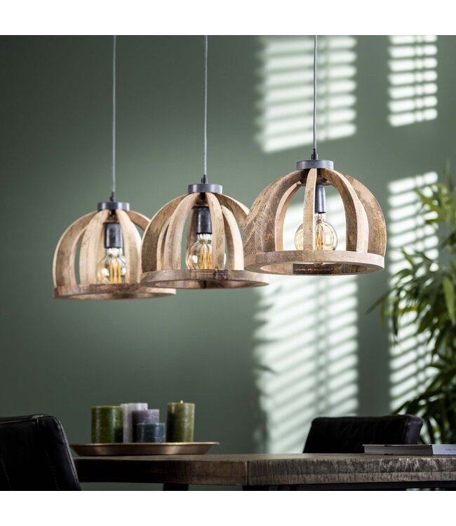 HELDR! Industrielle Pendelleuchte Icaro 3L - Mangoholz