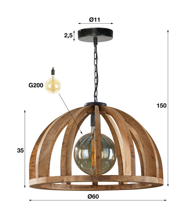 HELDR! Industrielle Pendelleuchte Icaro Ø60 cm - Mangoholz