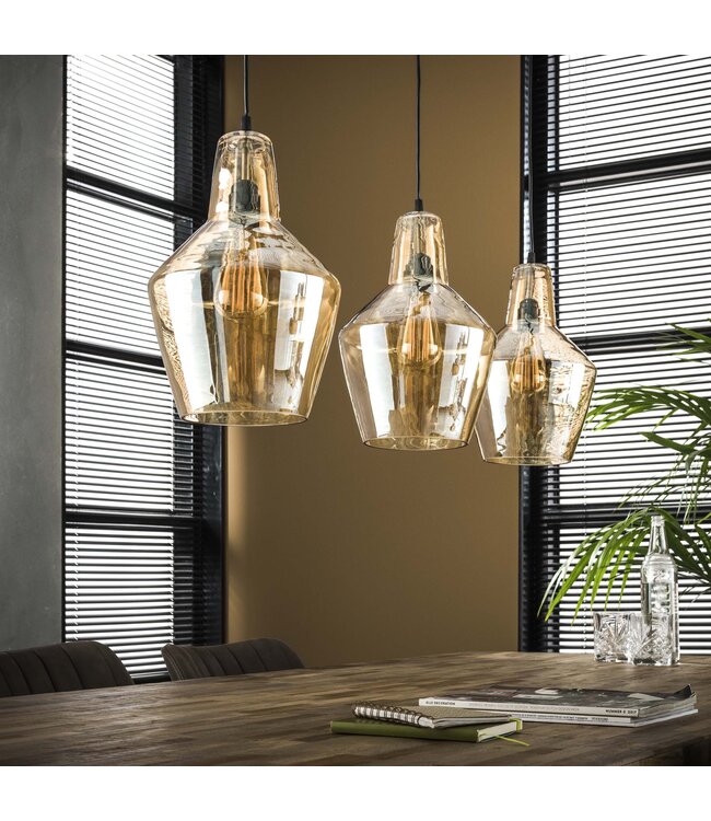 HELDR! Design-Pendelleuchte Mirona 3L - Bernstein Glas