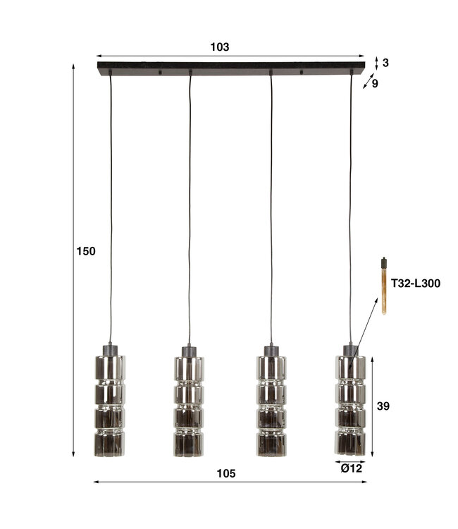 HELDR! Design-Pendelleuchte Nuri 4L - Chrom/Schwarz