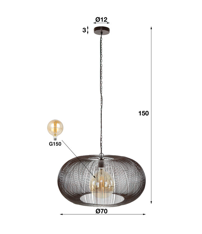 HELDR! Design-Pendelleuchte Pioli Ø70 cm - Schwarz/Kupfer