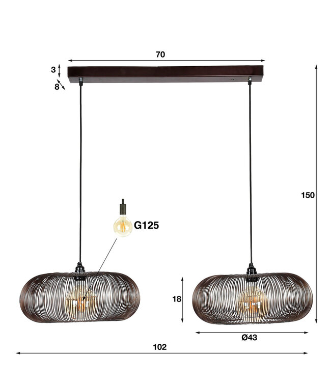 HELDR! Design-Pendelleuchte Pioli 2L - Schwarz/Kupfer