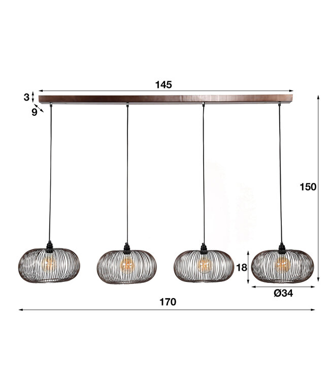 HELDR! Design-Pendelleuchte Pioli 4L - Schwarz/Kupfer