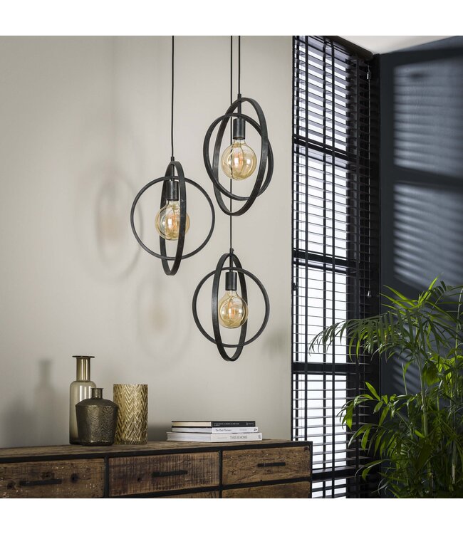 HELDR! Industrielle Pendelleuchte Riola 3L - Charcoal