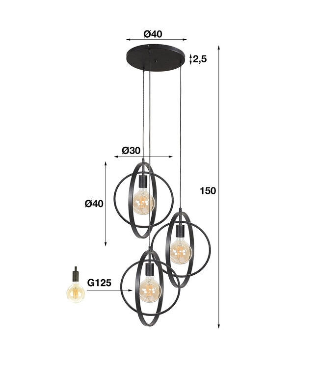 HELDR! Industrielle Pendelleuchte Riola 3L - Charcoal