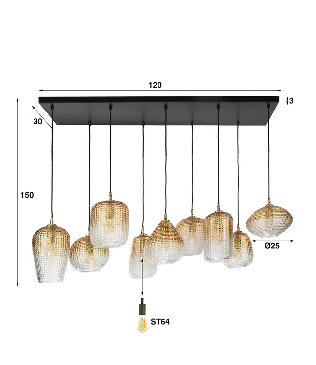 HELDR! Design-Pendelleuchte Tivola 9L - Bernstein/Transparent