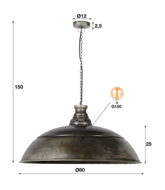 HELDR! Industrielle Pendelleuchte Leona Ø80cm - Altsilber