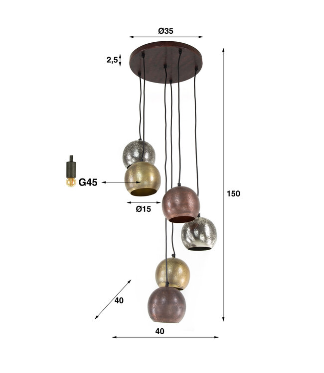 HELDR! Industrielle Pendelleuchte Levara 6L - Multicolor