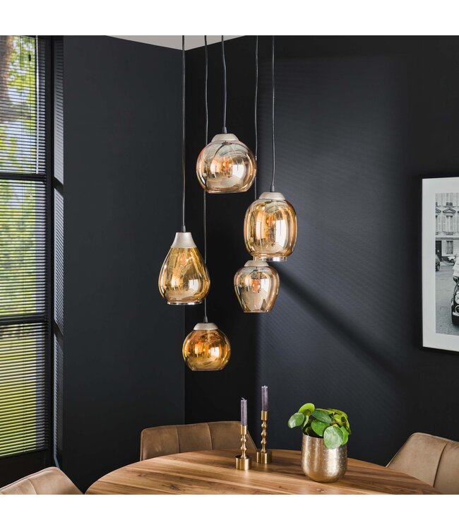 HELDR! Design-Pendelleuchte Nesta 5L - Bernstein Glas