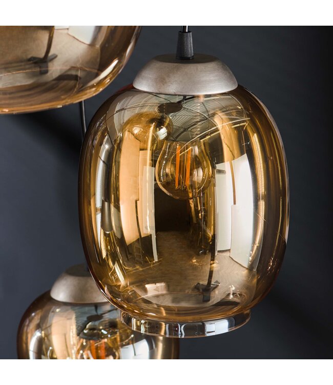 HELDR! Design-Pendelleuchte Nesta 5L - Bernstein Glas