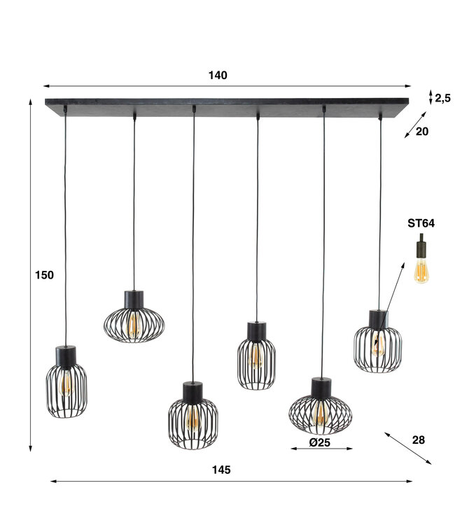 HELDR! Industrielle Pendelleuchte Nuvo 6L - Charcoal
