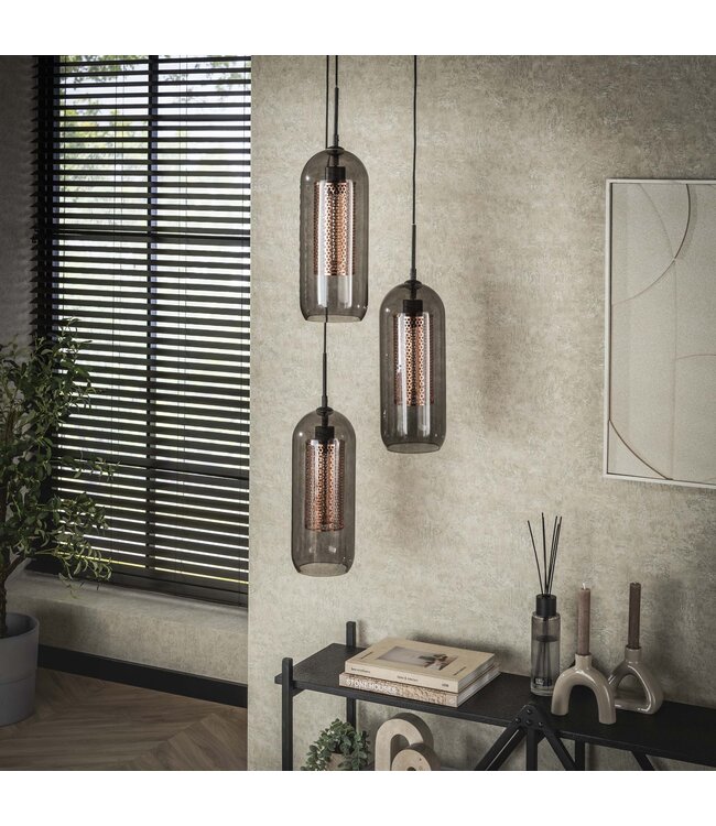HELDR! Industrielle Pendelleuchte Piero 3L - Rauchglas
