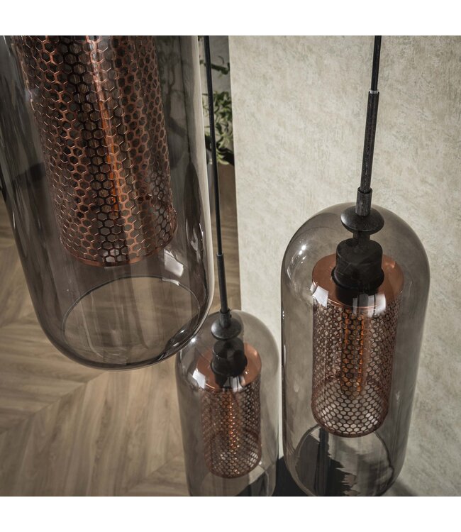 HELDR! Industrielle Pendelleuchte Piero 3L - Rauchglas